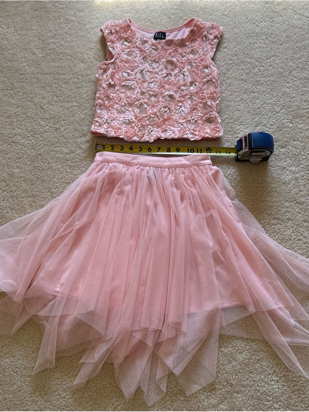 Pink Girls' Floral Appliqué Top & Tulle Skirt Costume Set